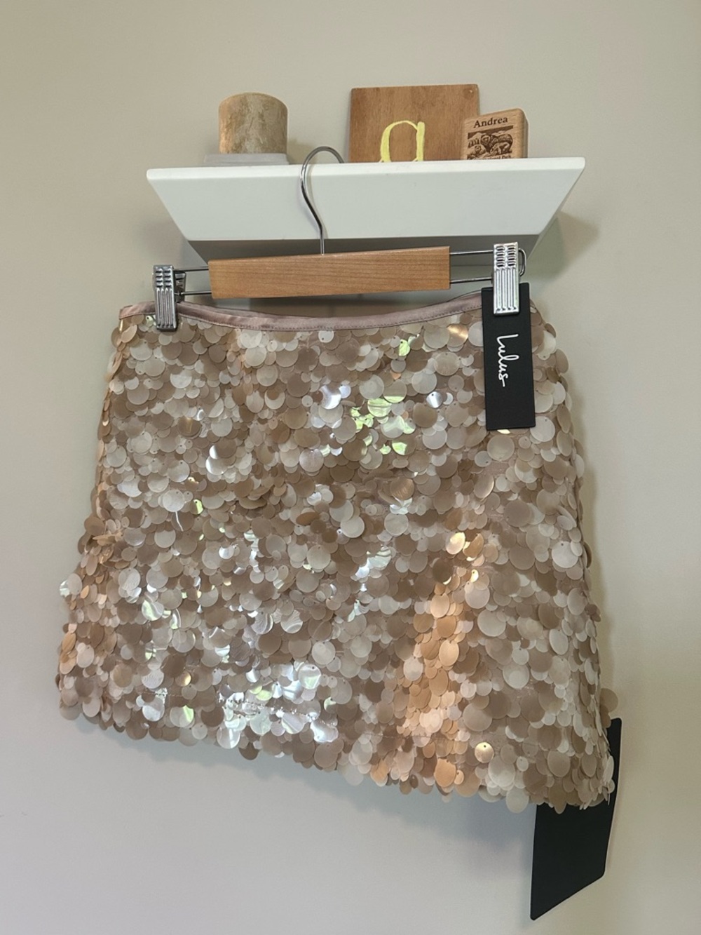 Lulu's Beige Iridescent Sequin Mini Skirt